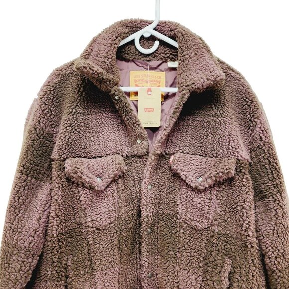 Levi’s Men's Fleece Sherpa Trucker Jacket Vintage Relaxed Fit Brown Size L New - Picture 7 of 16